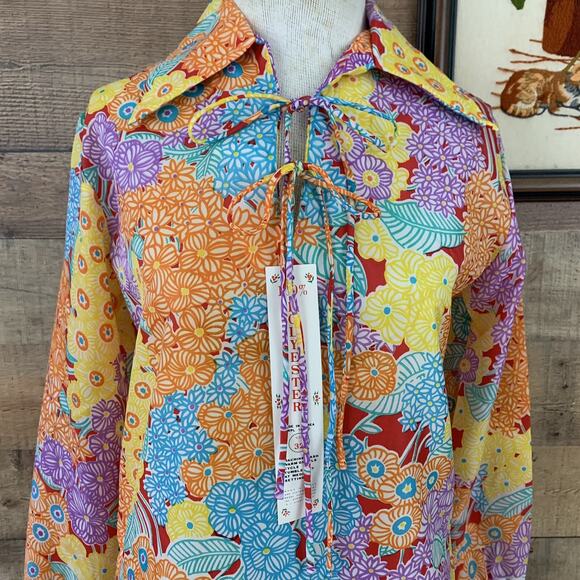 Vintage 1960’s 1970’s Psychedelic Boho Hippie Dagger Collar Popover Sz XS/Small - Picture 2 of 10